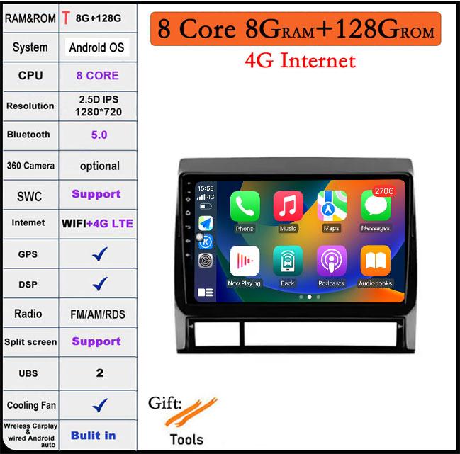 9 Lnch Android 14 For Toyota Tacoma 2 N200 Hilux 2005-2015 Car Radio 4G+WIFI Navigation GPS Multimedia Video Player Carplay Auto