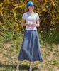 Collet Cooling Check Lightweight Air Pleated Flare Long Skirt [Blue] 349Ck
