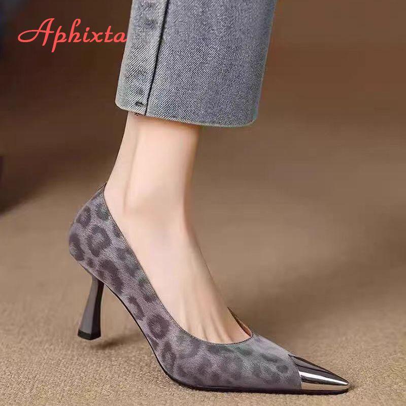 Aphixta High Heels Women Pumps Metal Decoration Pointed Toe Sexy Woman Party Shoes Leopard Prints Wedding Shoes Ladies Footwear