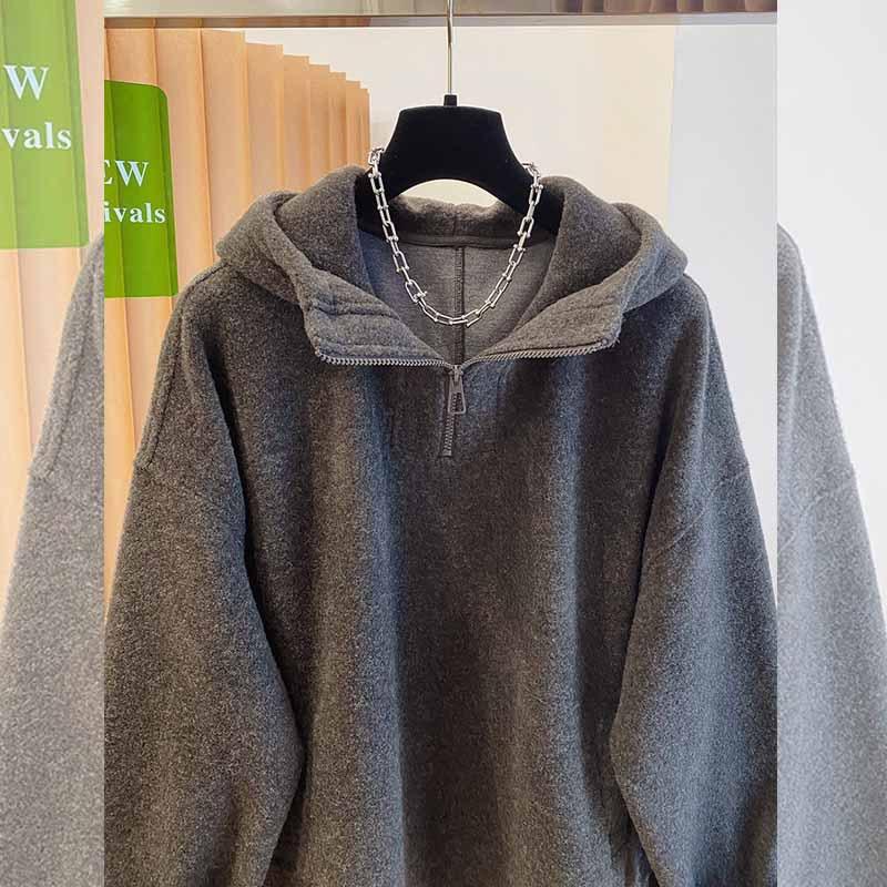 High End Half Zip Hooded Sweatshirt Women Loose Fit Casual Top