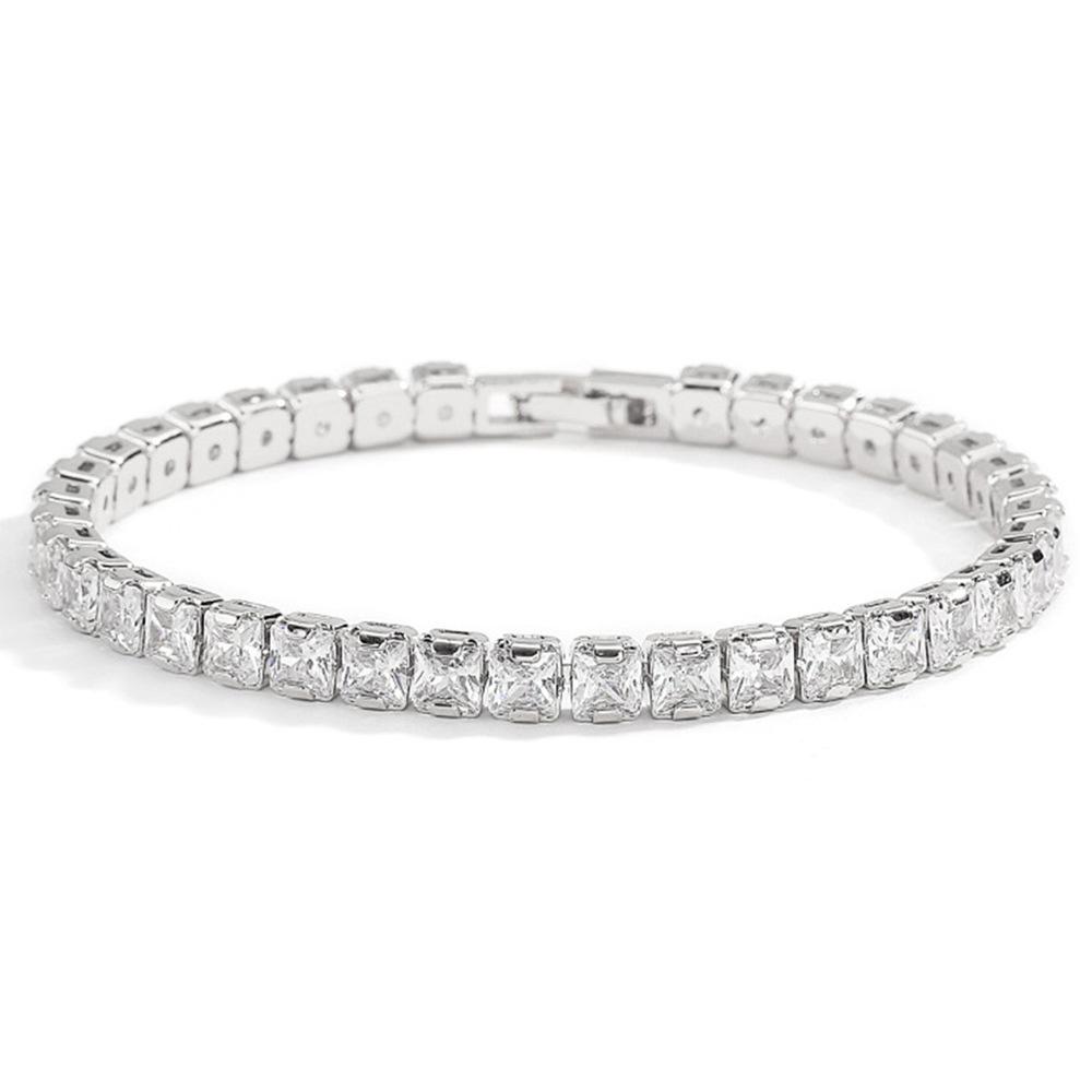 925 Sterling Silver Square AAA Zircon Bracelet Fashion Jewelry