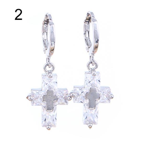 Women's Luxury Cubic Zirconia Dangle Drop Cross Hoop Earrings Banquet Jewelry