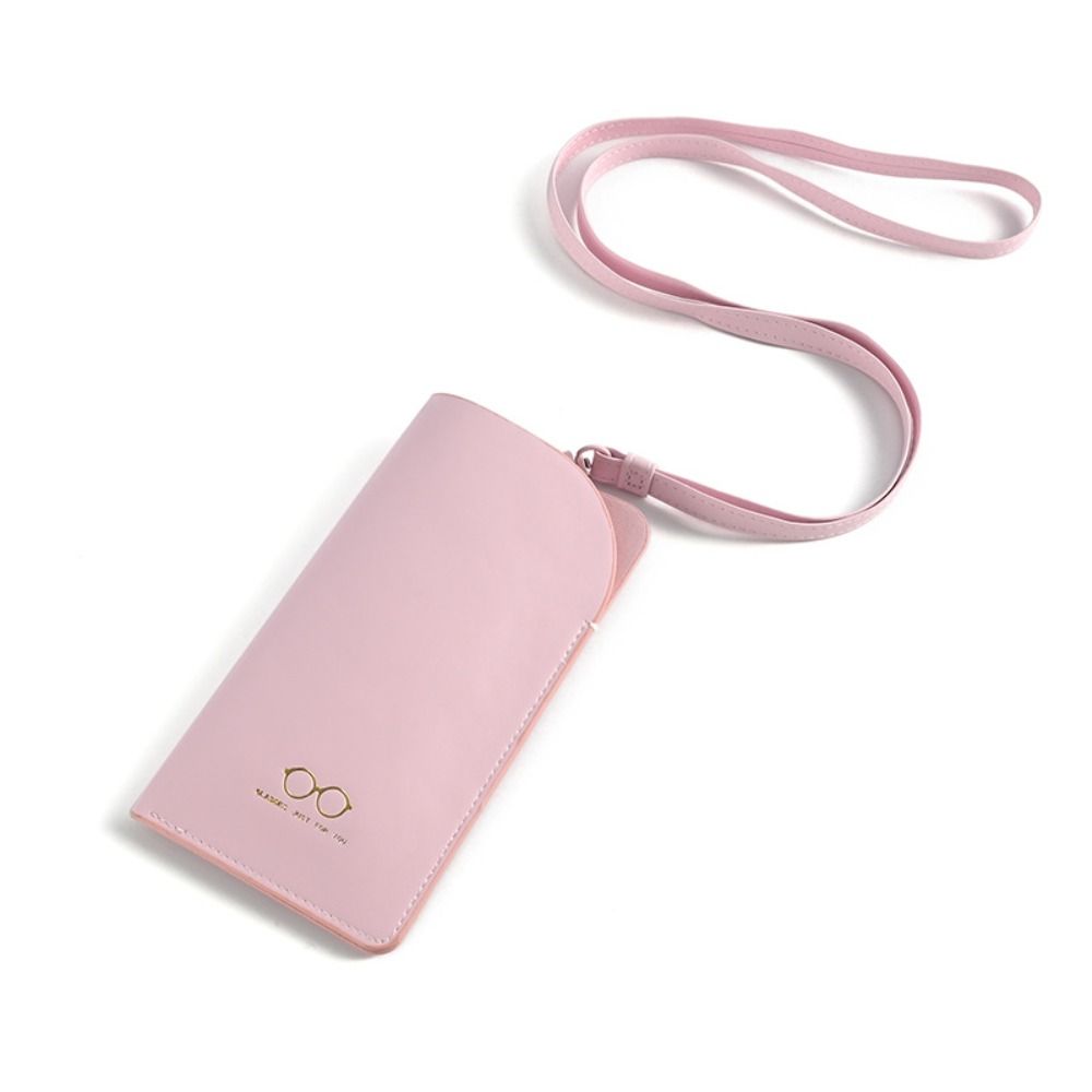 Solid Color Glasses Storage Bag Pu Leather Hanging Neck Eyeglasses Case Female