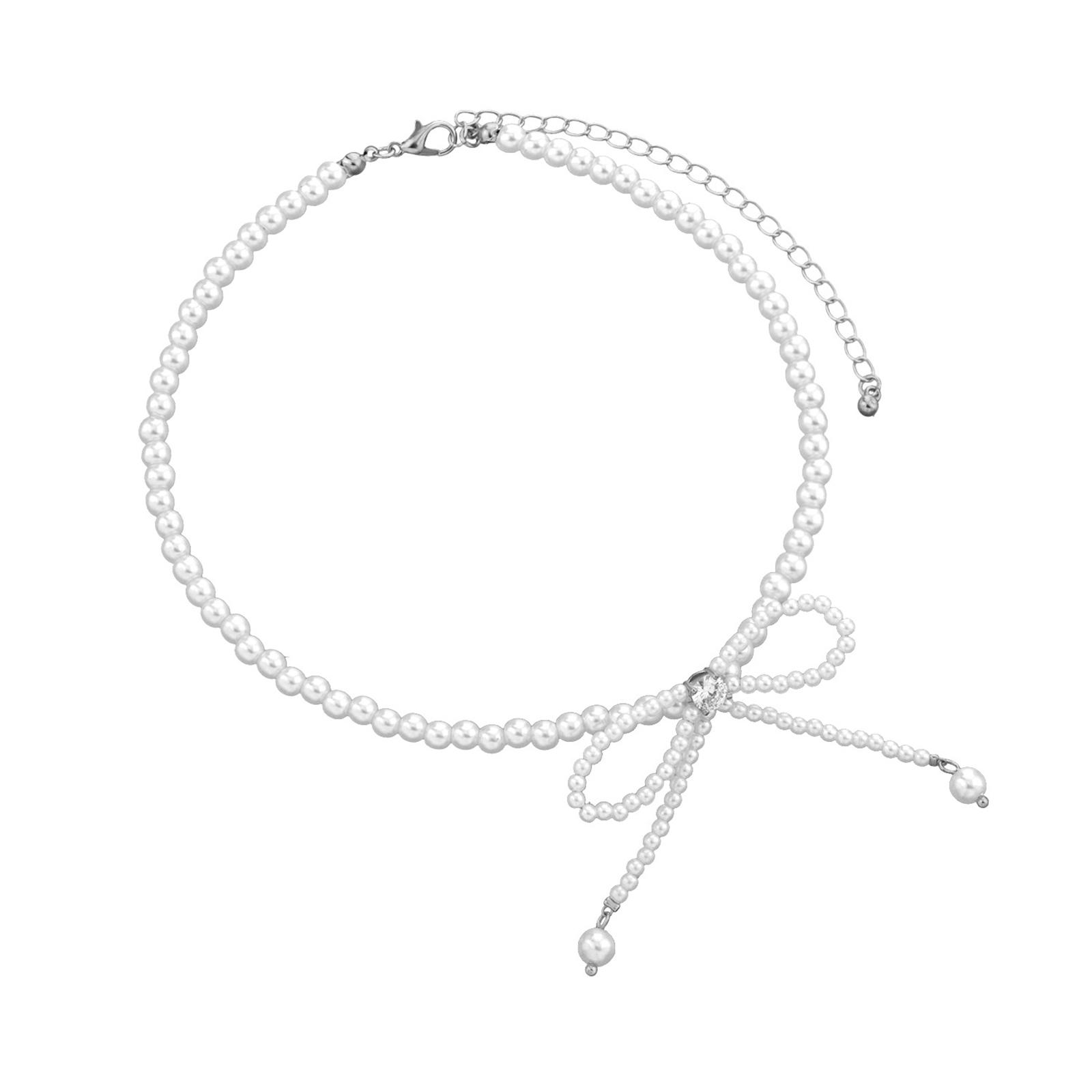 

Elegant Simulated Pearls Necklace Bowknot Neckchain Girl Simple Imitation Pearls Choker Chain Aesthetic Tassels Neckwear
