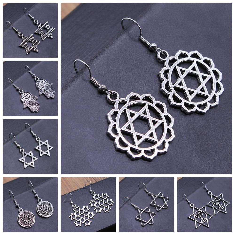 Vintage Neue Mode Einfach Judentum Menora Davidstern Charmante Hängeohrringe Für Dame Damen Schmuck Geschenk