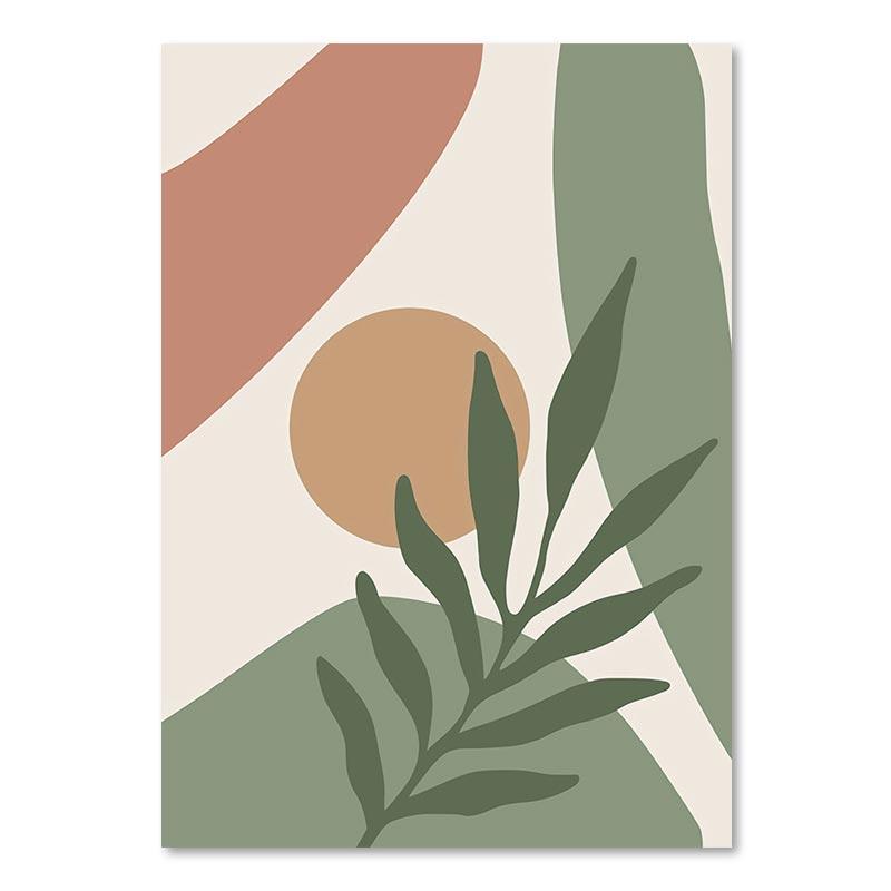 Abstract Boho Landscape Posters Sun Leaves Canvas Painting Geometric Lines Plant Wall Art Pictures For Living Room Home Decor