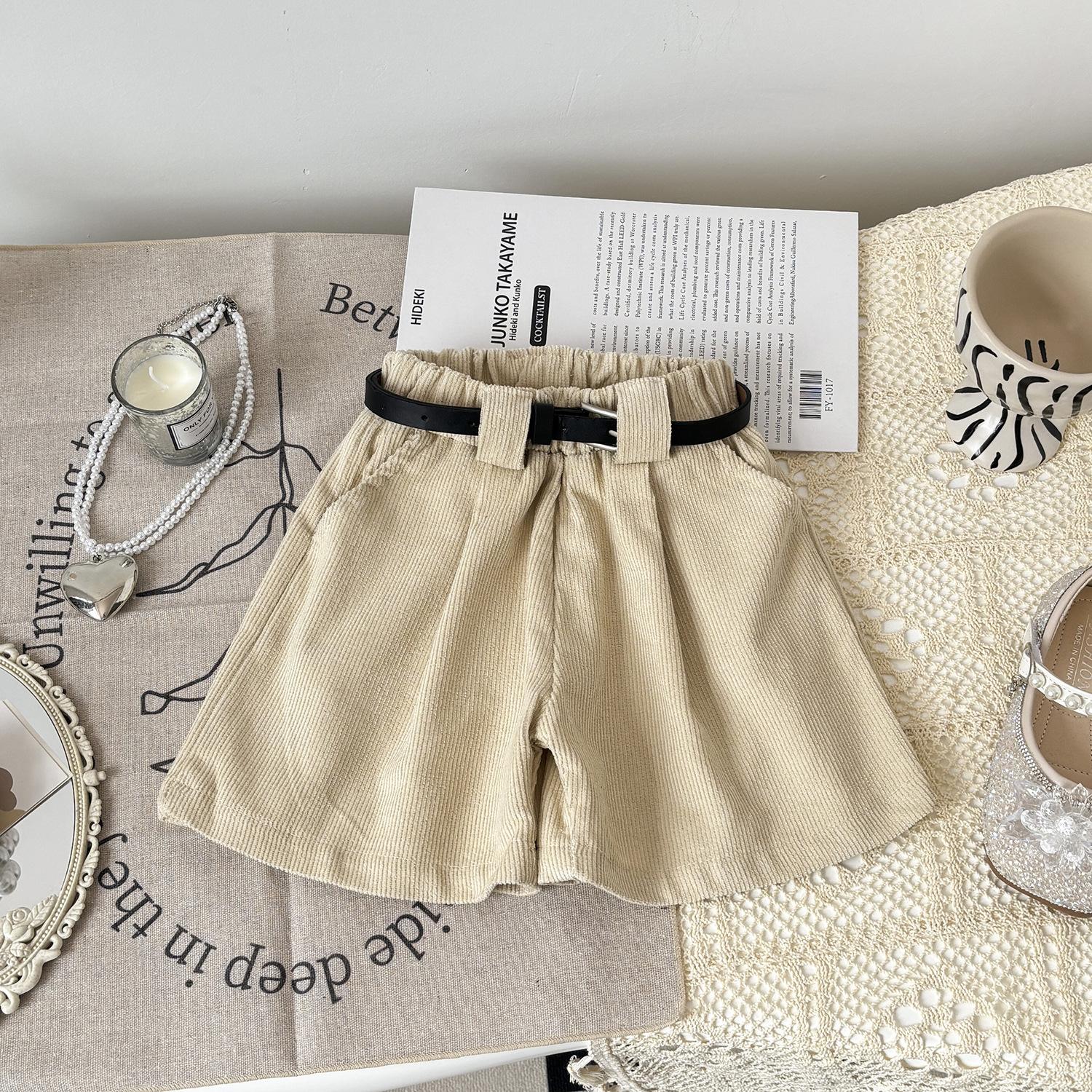 

Детские летние шорты с поясом, эластичные, с высокой талией, модные шорты, брюки для девочек, шорты А-силуэта, широкие шорты с карманами для малышей, свободные повседневные шорты, летние брюки 140 бежевый