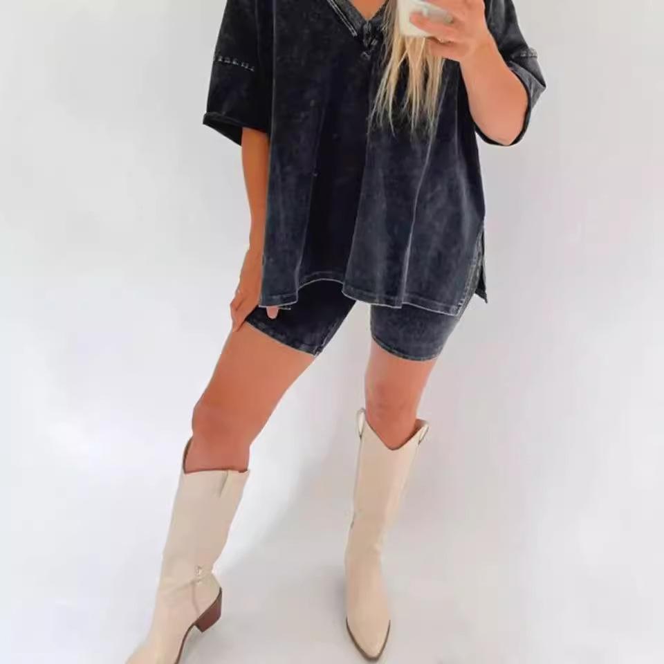 

European & American Women s Fashion: Loose Casual Two-Piece Set Small чорний