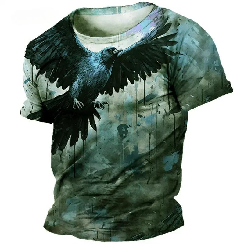 Eagle Pattern Summer Short Sleeve 3D Animal Print Street Tie-dye Loose Casual Men's T-Shirts