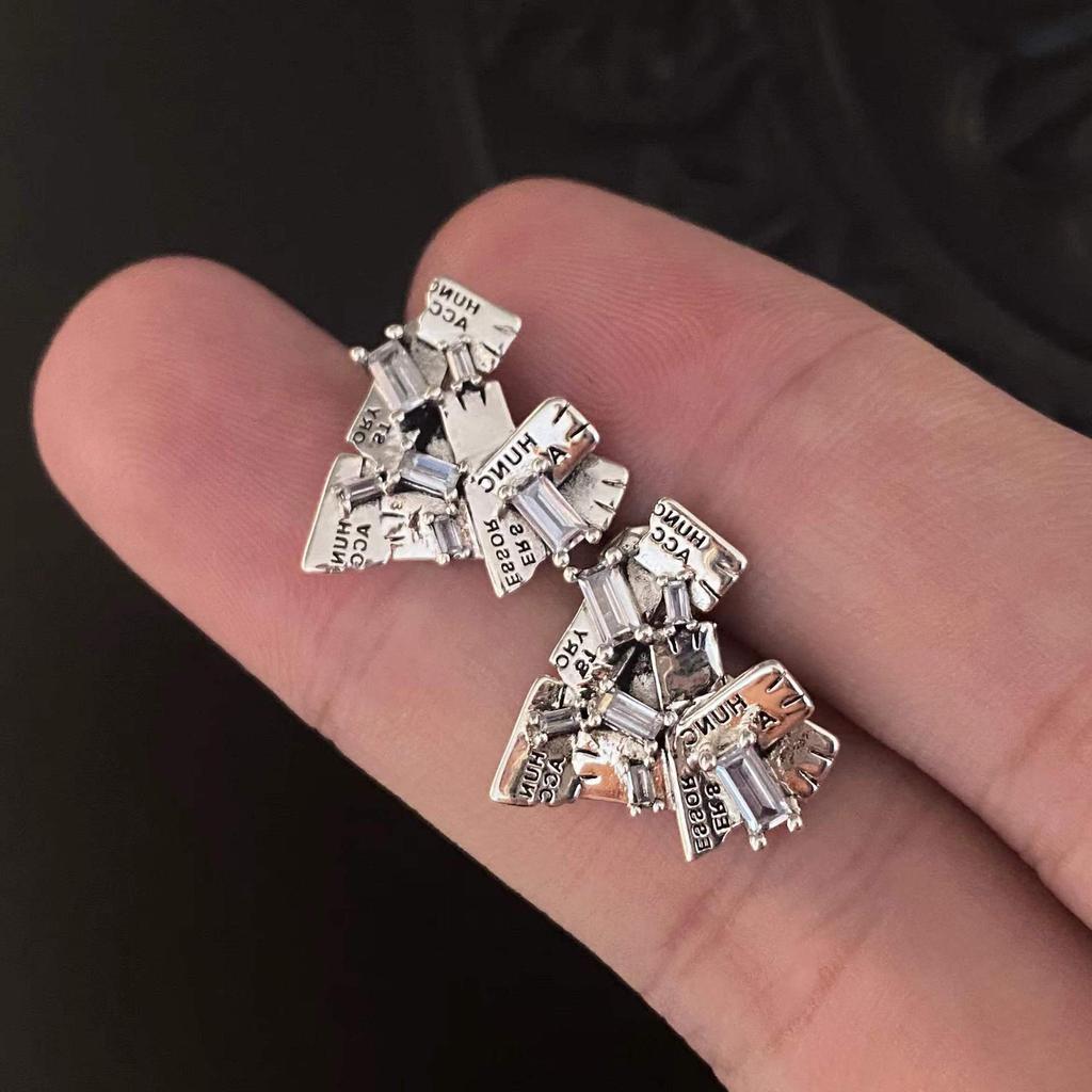 S925 Sterling Silver Hip Hop Broken Love Heart Stud Earrings Retro Fashion and Personalized Alphabet Letter Earrings Dark Disco Dancing Earrings