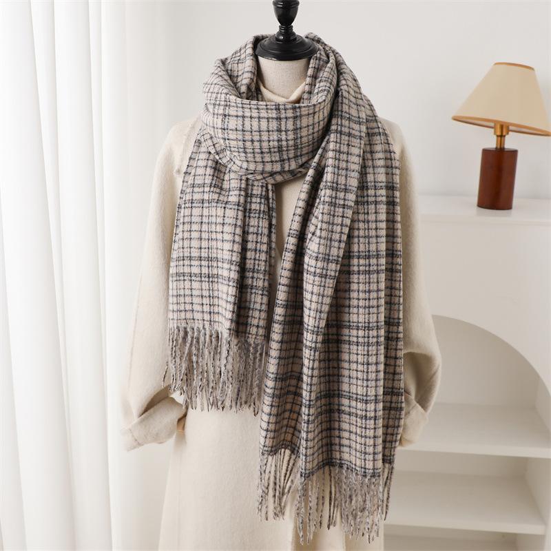 Stripe Plaid Winter Women Scarf Imitation Cashmere Blanket Thick Warm Pashmina Shawl Wraps Tassel Poncho Stoles Echarpe
