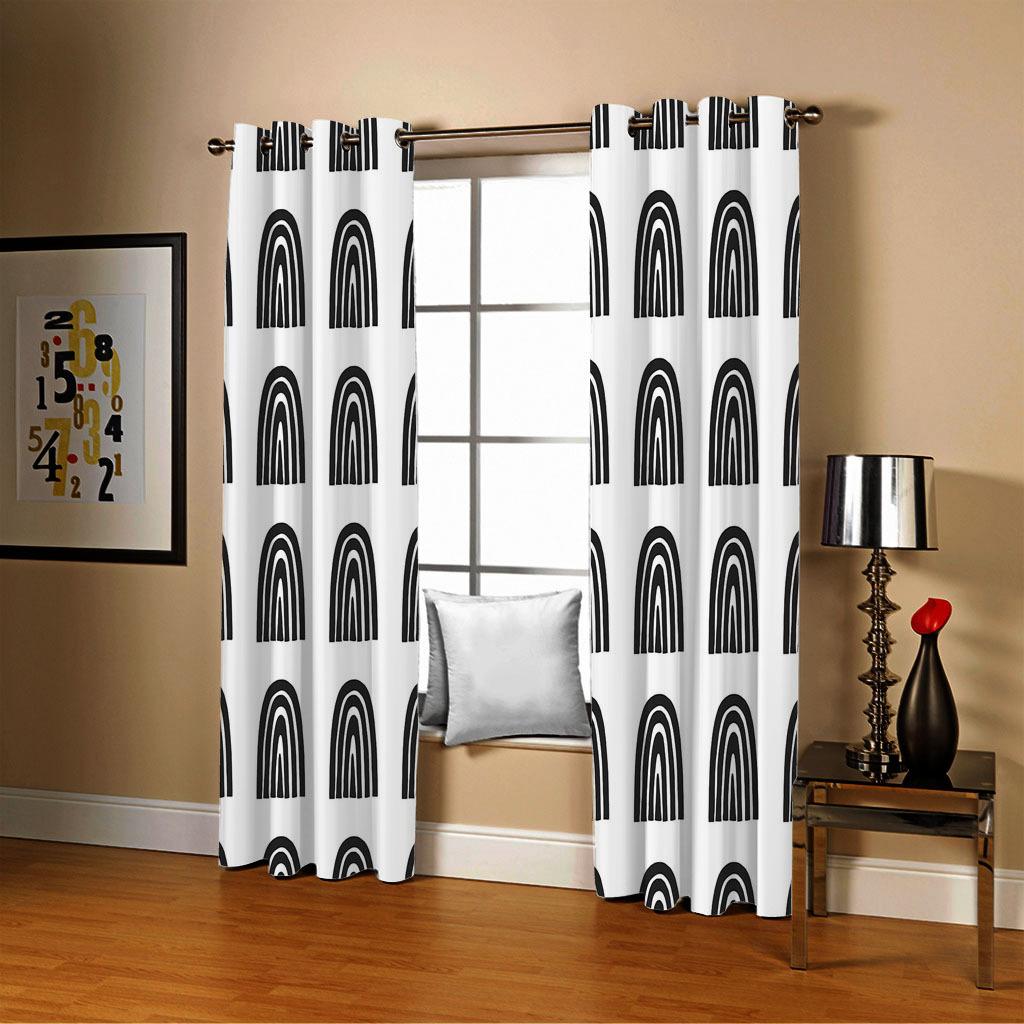 Curtains Black And White Simple Wind 3D Digital Printing High Density Blackout Curtains
