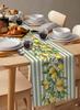 Summer Lemon Fruit Flowers Linen Table Runner Dresser Scarf Decor Green White Striped Table Runners Holiday Kitchen Party Decor