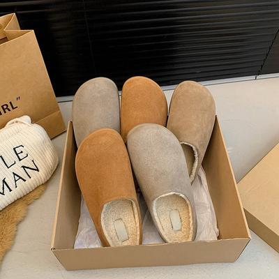 Pantuflas Boken de suela gruesa para mujer para invierno, de alta gama con puntera tipo bolsa, nuevas 2024, de nicho feas y bonitas, pantuflas de algodón de terciopelo