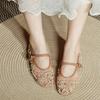 Fashion Embroidery String Bead Mesh Ballet Flats Women Fashion White Pearl Mary Jane Shoes Light Summer Flats Elegant Cozy Flat Sandals