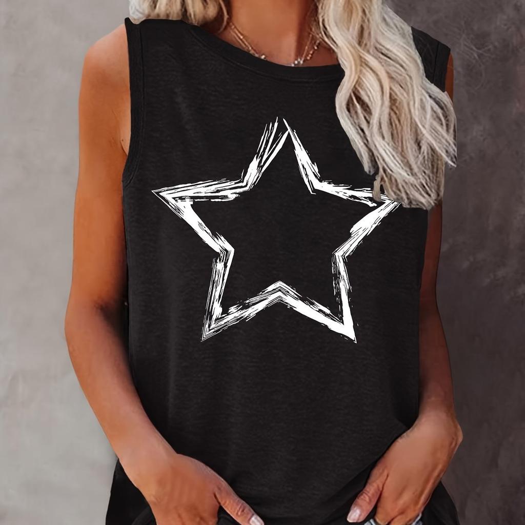 Summer Round Neck 3D Printed Top Fashionable Casual Sleeveless Women's Tank Tops