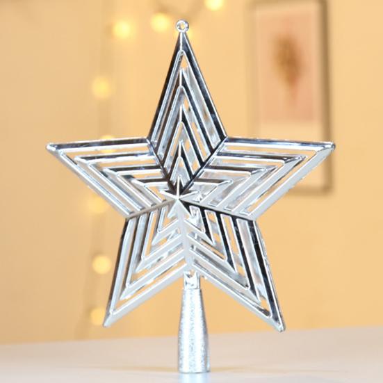 Xmas Tree Topper Plastic Hollowed-Out Sparkling Star Festival Party DIY Decoration Accessories Top Pentagram Christmas Decoration Holiday Supplies