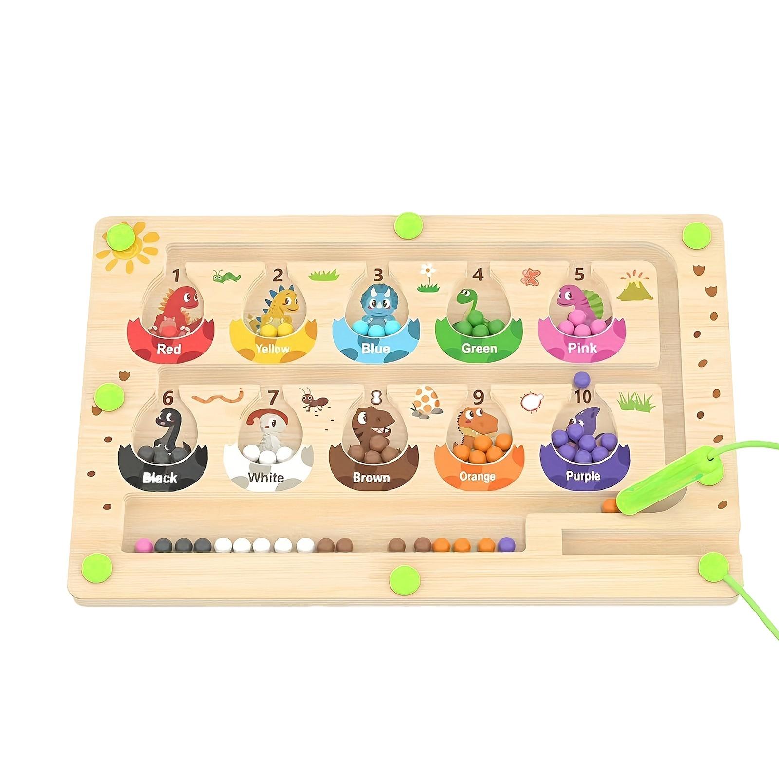 

Магнитный лабиринт «Яйцо динозавра», Деревянная развивающая игрушка для развития мелкой моторики, Сортировка по цветам и счет, Обучающее занятие для малышей One Size