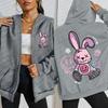 Cute Tags Cartoon Footprints Rabbit Print Women Zipper Hoody Hoodies Autumn Casual Zip-Up Clothes Pocket Hoodie