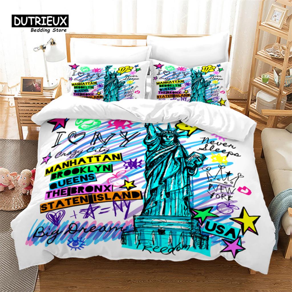 Europe City Building Bedding Set 3D Print Duvet Cover Cartoon Comforter Cover King For Kids Child Teen Boys Girls Bedroom Decor