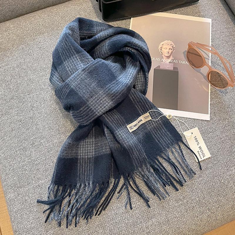 

Зимний узкий шарф 100% шерсть клетчатые шарфы утолщенные шали пончо мужской женский универсальный теплый и ветрозащитный палантин 30x180 cm