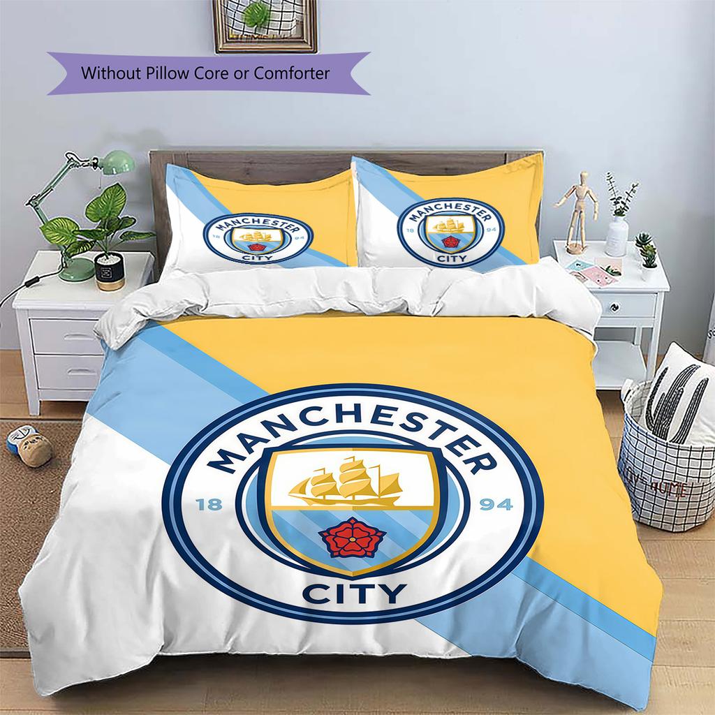 Manchester City Pattern Bedding Quilt Set Home Decoration Gift (1 * duvet cover + 2 * pillowcase without core)