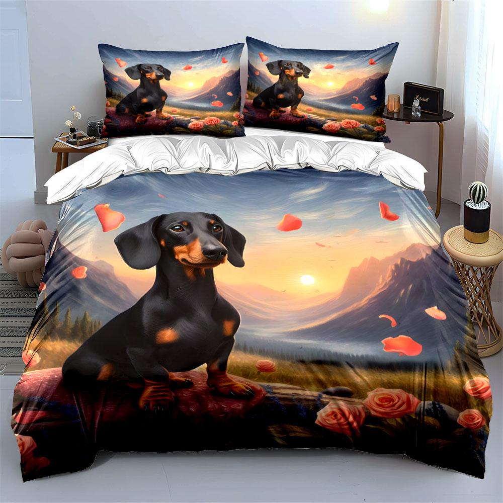 "Sunlit Canine Paradise Blossoms" Bedding Sets Duvet Covers Pillowcases(1* Duvet Cover 2* Pillowcases Without Duvet Insert)