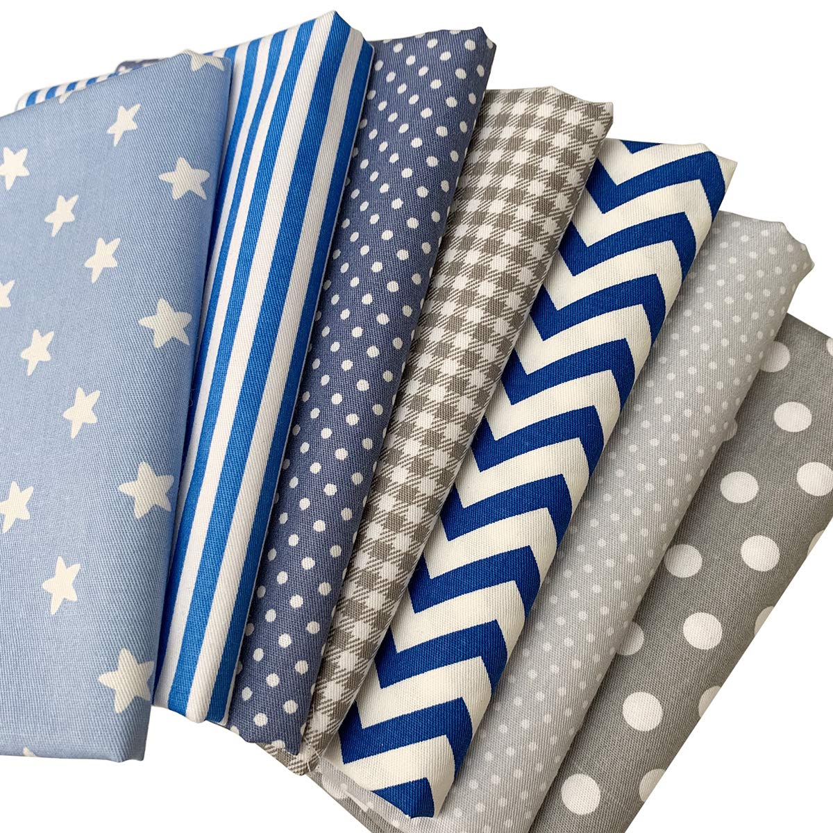 

Сіро-блакитна тканина велика та хвиляста ідеально підходить для рукоділля та ремесел 7 штук та набір, візерунок, 100% бавовна, 46x56см, горошок, зірки, клітинка, лінії,