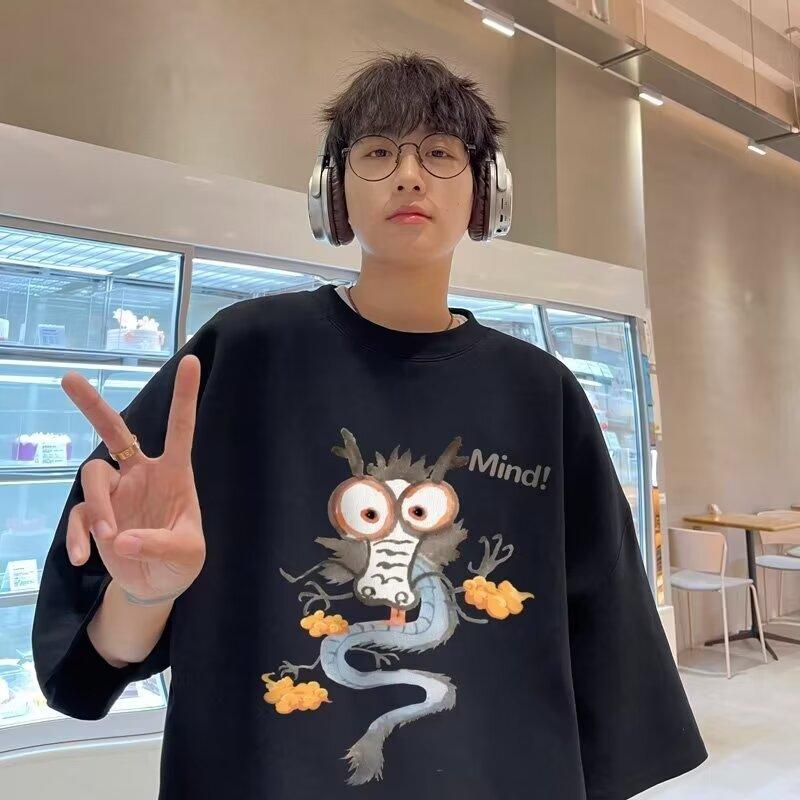 Men'S Trendy Letter Round Neck Printed Short Sleeved T-Shirt For Summer Ins Loose Casual Top