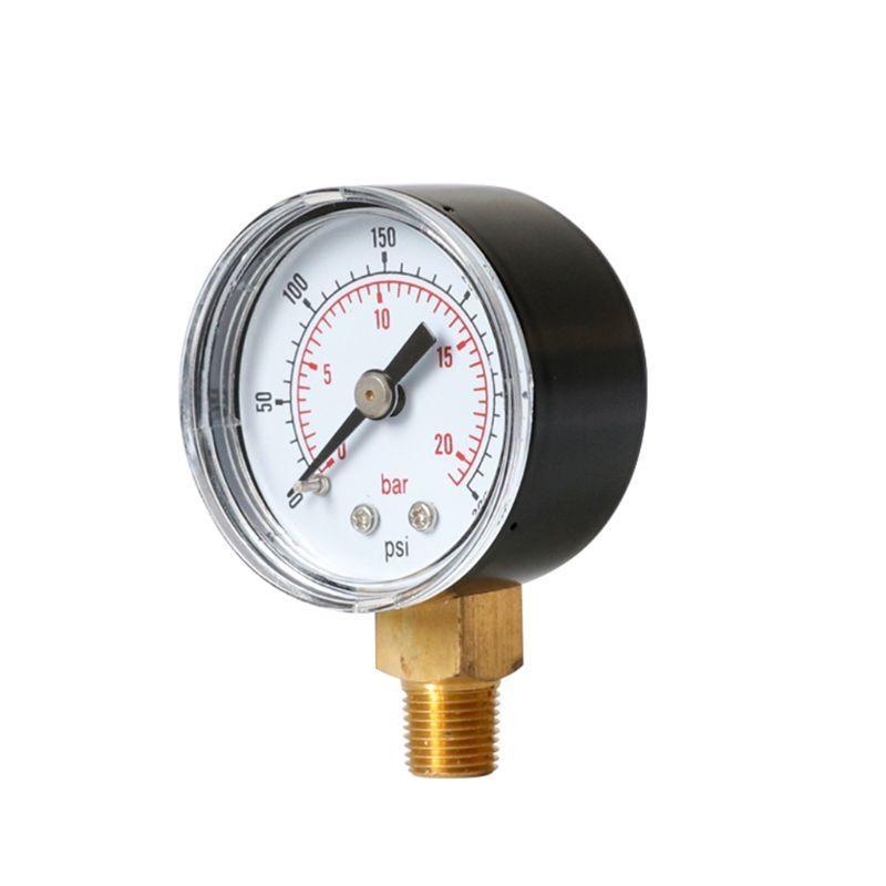 40mm Face Pressure Gauge 1/8" BSPT Bottom Mount 15,30,60.100,160 200, 300 PSI & Bar for Air Gas Water Fuel Liquid.