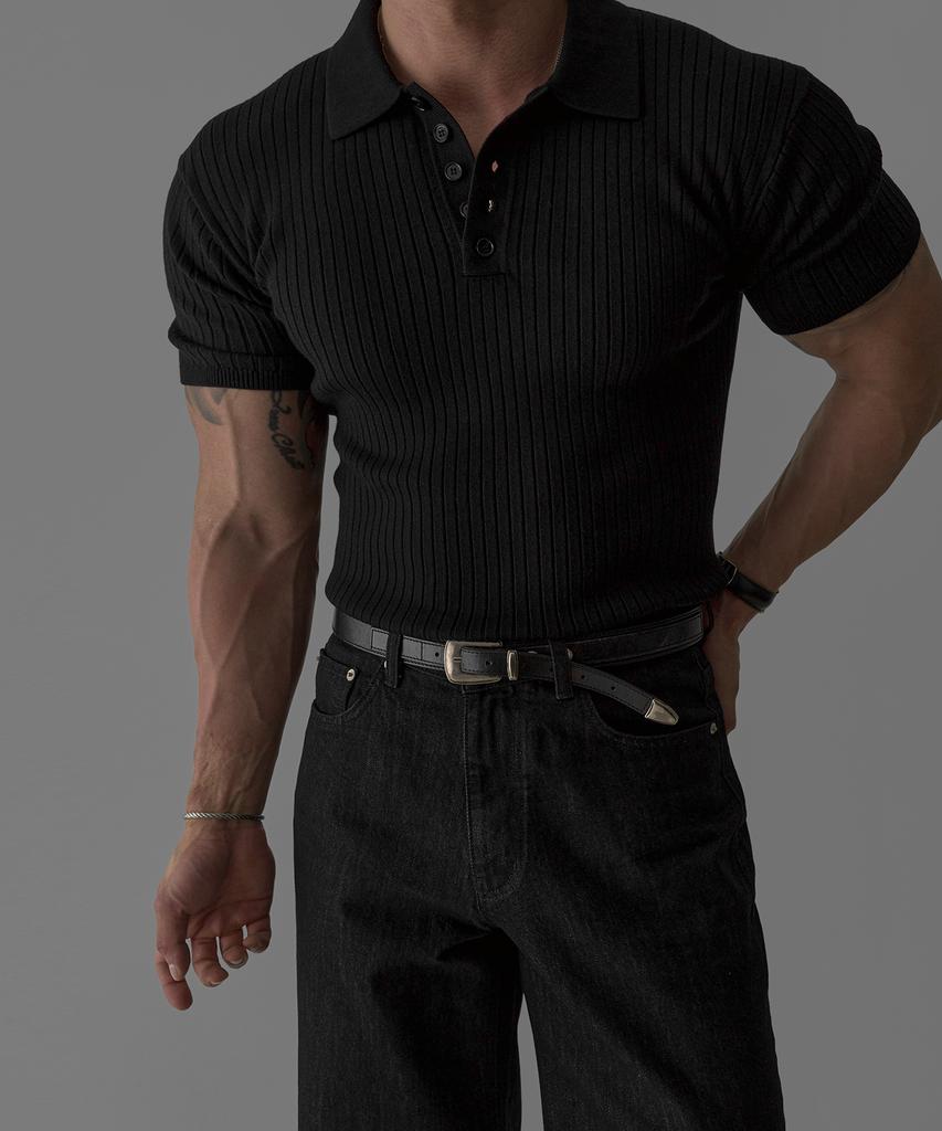 Baulopeulodeogteu Rib Collar Short Sleeve Knit [Black]