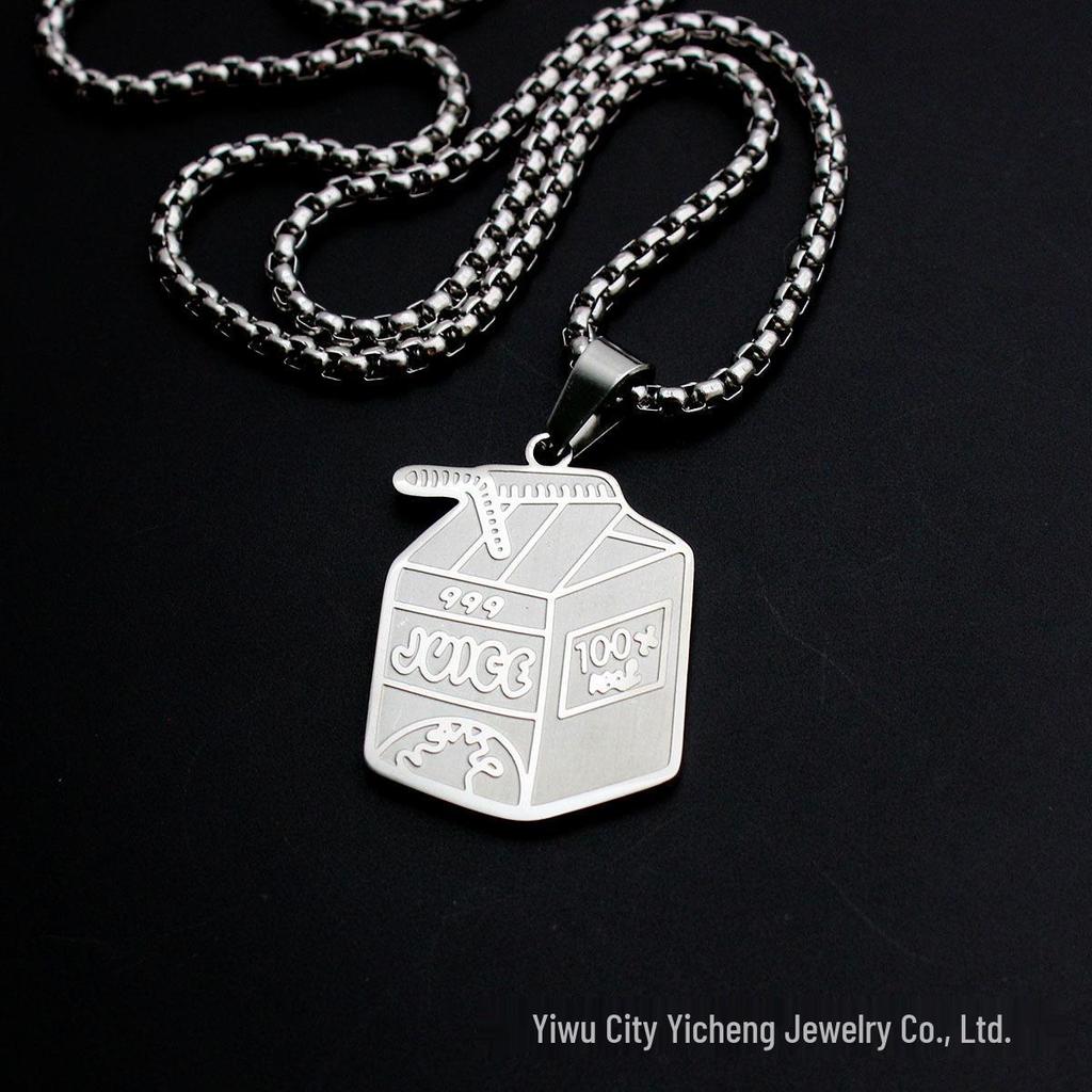 Stainless Steel Juice Box Keychain Pendant Necklace - Hip Hop Streetwear Accessory