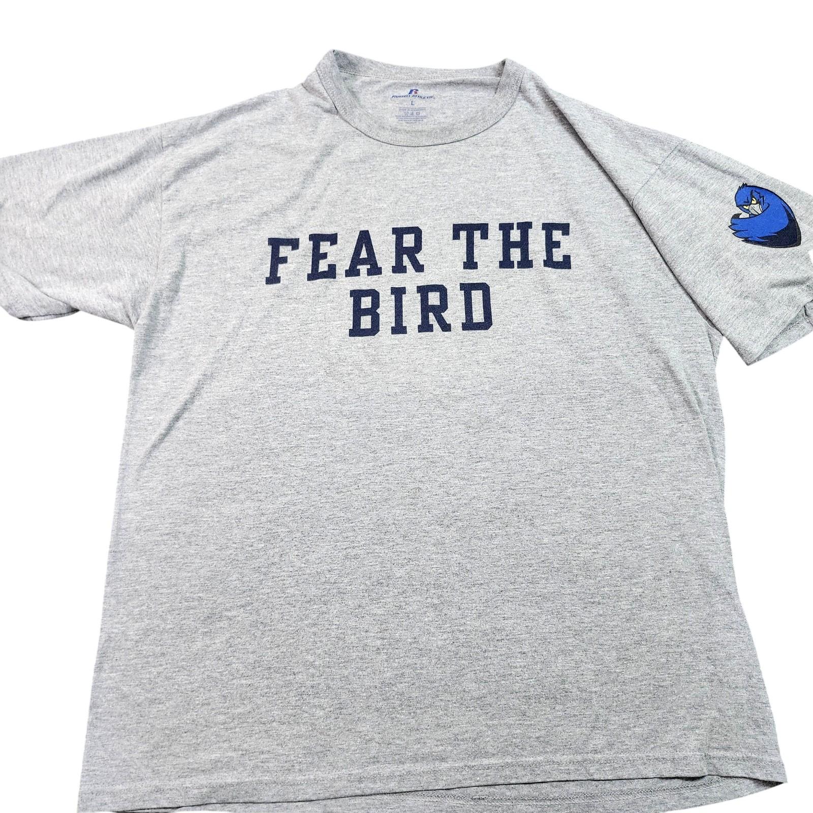 Fear The Bird Shirt Mens Large Gray Russell Athletic Blue Bird Mascot Graphic Unisex T-Shirt XXL