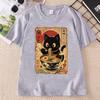 Raunisex Cat T Shirt Black Cat Noodles Tee Japanese Food Tshirt Unisex Unisex Round Neck Print Fashion TShirt Streetwear Clothes