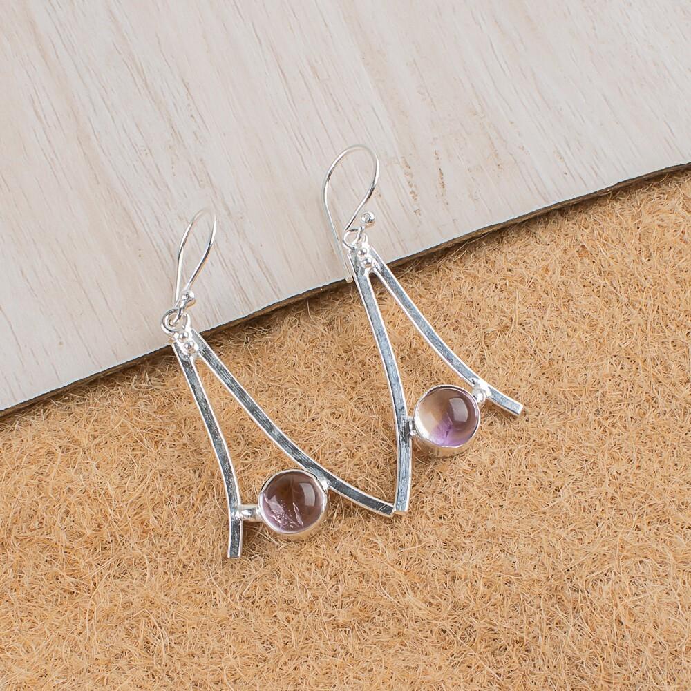 Ametrine Gemstone 925 Sterling Silver Handcrafted Jewelry Earrings1.45" For Gift EE-66-37