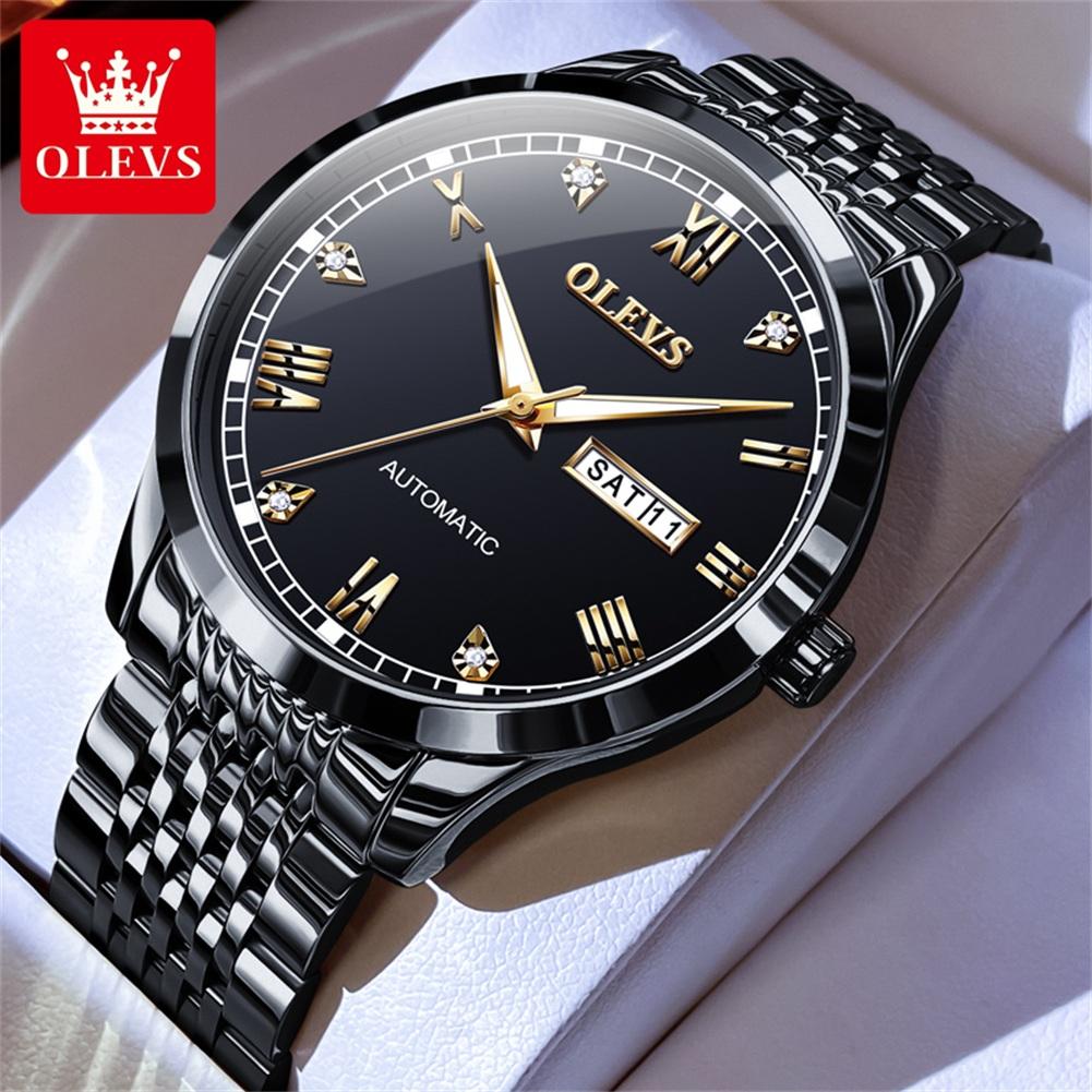 OLEVS Original Men's Watch Stainless Steel Dual Calenadr Classic Luxury Business Automatic Mechanical Wrist Watches for Man 6602
