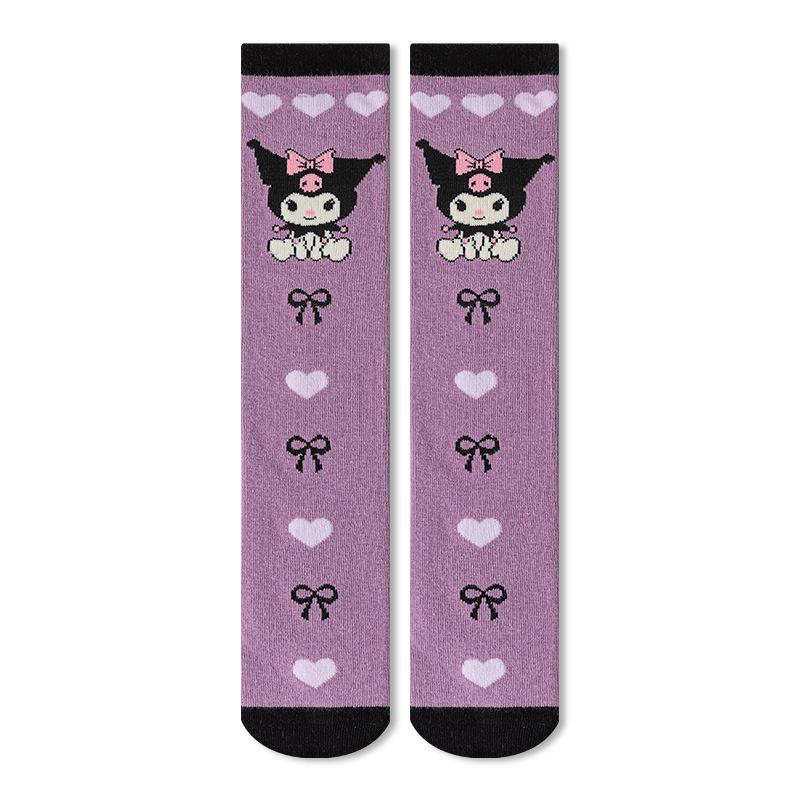 Children's Kuromi Cotton Knee-High Socks: Cartoon Calf Socks for Girls, Korean Style, Spring/Autumn, Mid-Calf.