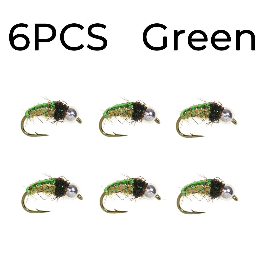 6PCS Bead Head Ice Silk Nymph Fly Fishing Lure, Sharp High Carbon Hook Sinking Bait for Trout Minnow Panfish
