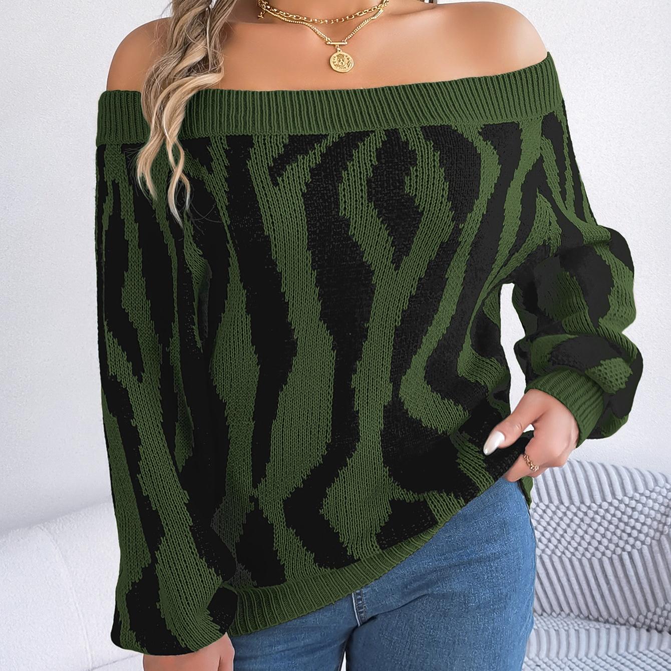 

GMXIA женский модный повседневный осенне-зимний свободный свитер на одно плечо с длинными рукавами и открытыми плечами контрастных цветов L темно-зеленого