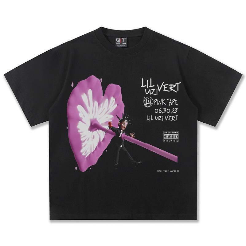 Lil Uzi Vert Pink Tape Graphic TShirt Unisex Oversized Hip Hop Rapper Casual Cotton Short Sleeve Vintage Streetwear M