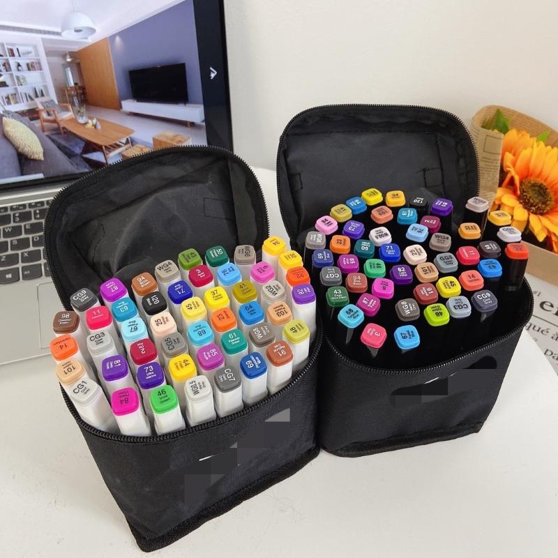 24/36/48Cs Large Capacity Zipper Canvas Pencil Bag Markers Pen Storage Bag Watercolor Pen Stationery Bag