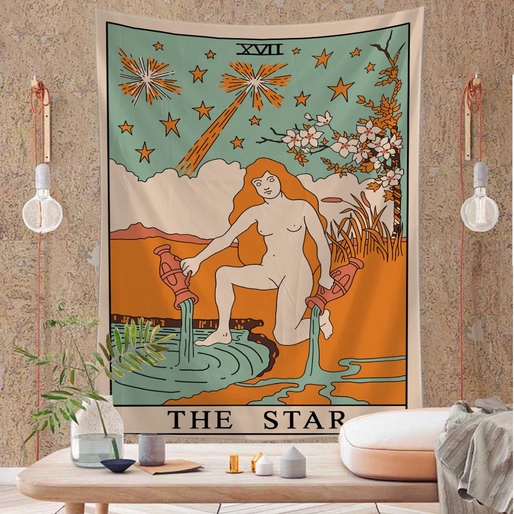 Orange Poured Water Girl Tarot Tapestry Wall Hanging Psychedelic Witchcraft Hippie Tapez Bohemian Room Home Decor