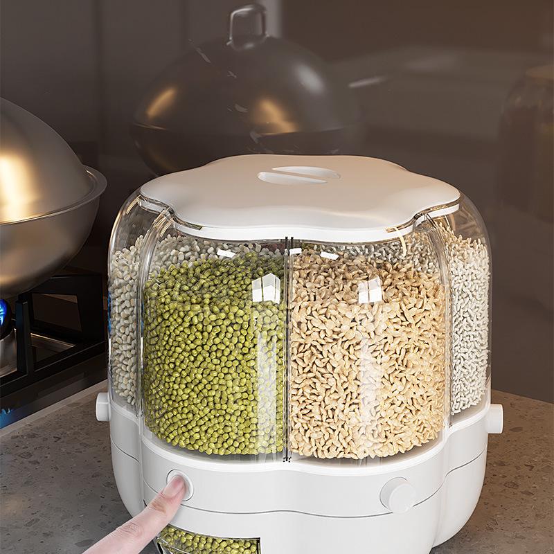 Rotating Rice Storage Bin: Insect & Moisture-Proof, Sealed Divided Grain Canister for Household Use