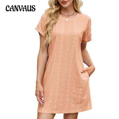 Dames Lente/zomer Effen Kleur Ronde Hals Losse Korte Mouw Zakjurk