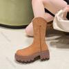 Fashion Embroidery V-Mouth Middle Calf Boots Autumn Chunky Heel Platform Women's Shoes Western Cowboy Western Cowboy Boots for Women