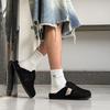Soft Leather Bag Head Cool Slippers Thick-soled Boken Shoes Men's 2025 New Lazy Fishing Outer Shoes 59901 black-J