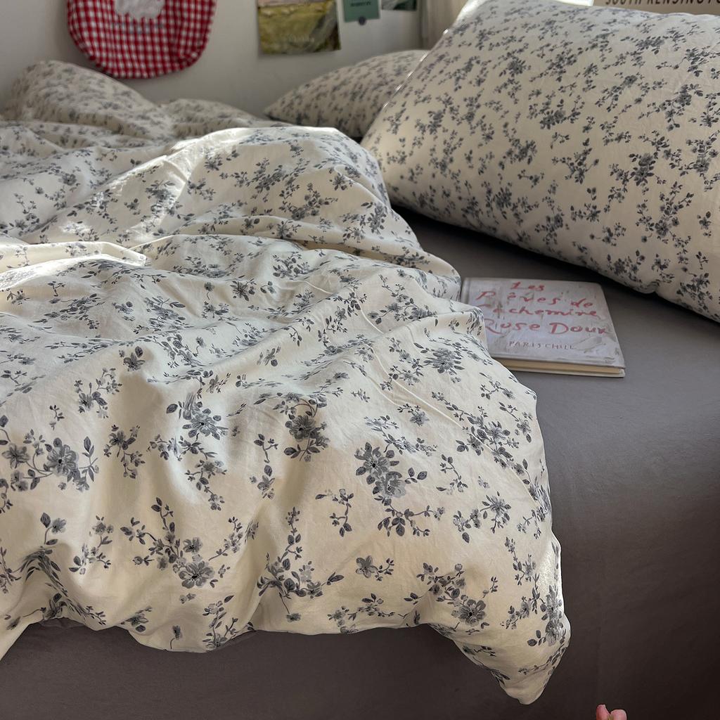 Korean Style Bedding Sets Floral Flat Sheet Duvet Cover Pillowcase Twin Queen Full Size No Filling Fitted Sheet Set Home Decor
