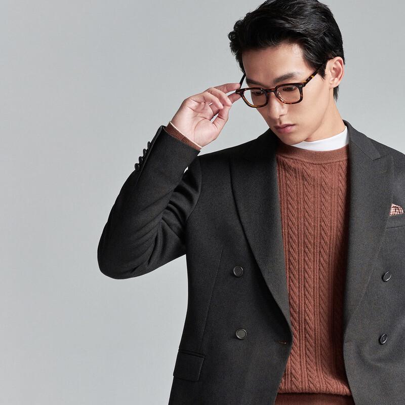 BAOXINIAO Men's Slim-Fit Double-Breasted Suit Jacket