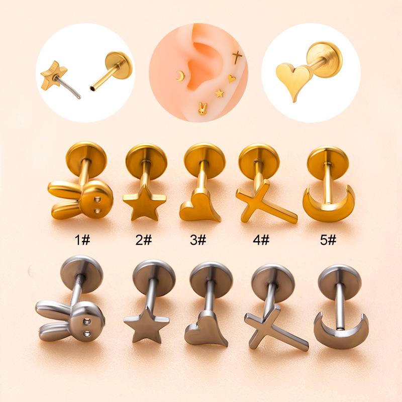 Henson Stainless Steel Heart, Star, Cross Lip & Cartilage Studs