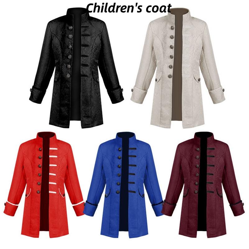 2022 New Fashion European And American Boys' Formal Coat In Solid Color Stylish Steampunk Retro Stand Collar